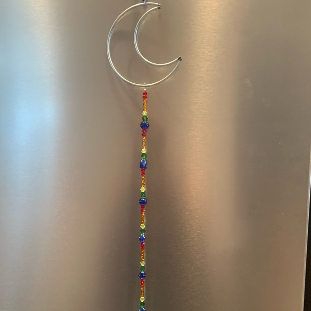 Colorful Handmade Glass Beaded Moon Suncatcher